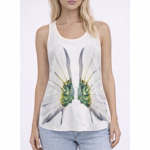 Tibi Tops - TIBI • White Silk Floral Racerback Tank Top, 0
